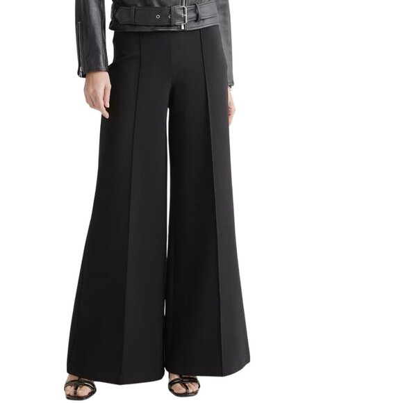 Quince Ultra- Stretch Ponte Super Wide Leg Ankle Pant Black Career Size L - Picture 1 of 14